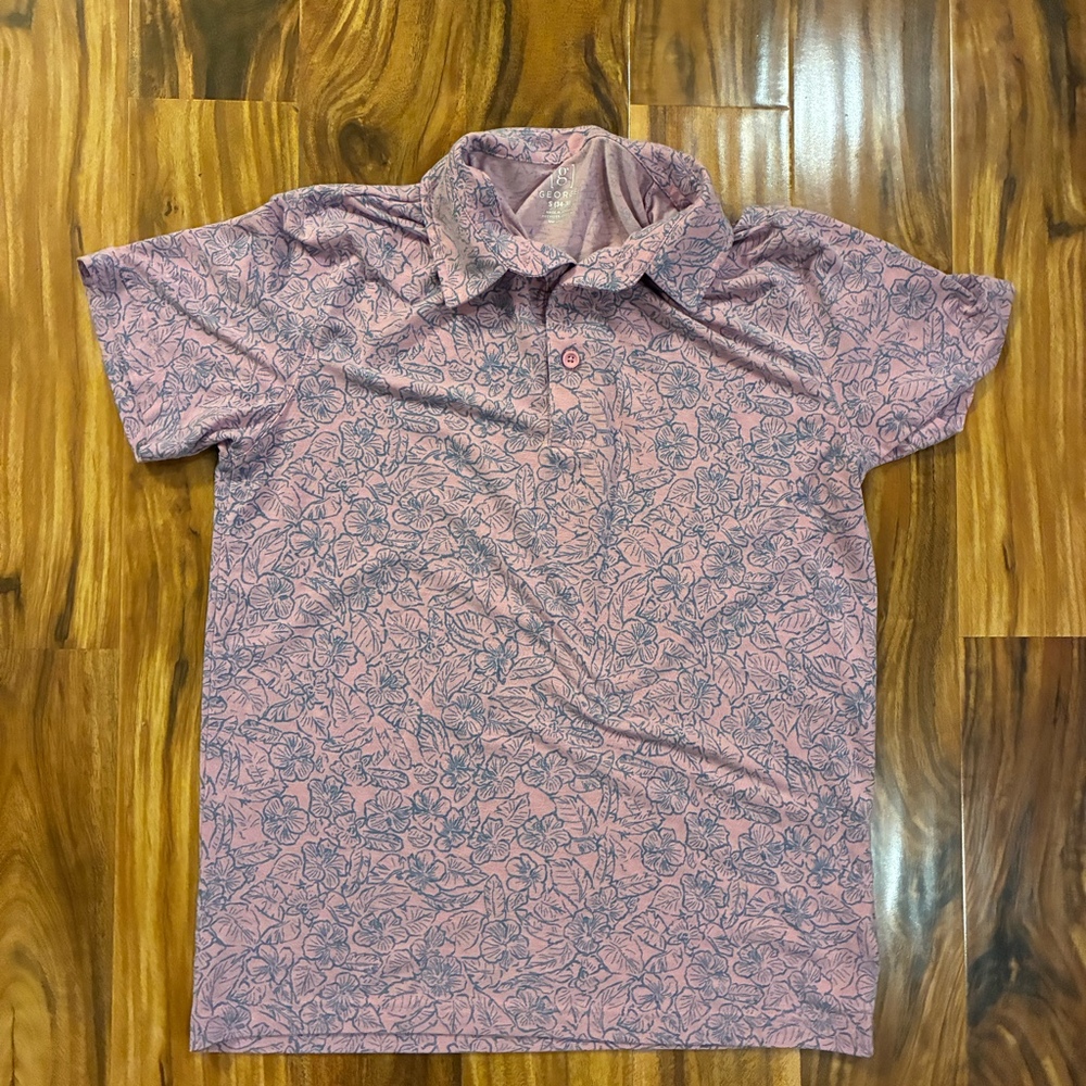 George Pink Tropical Floral Print Short Sleeve Polo Shirt Men’s Size S (34-36)
